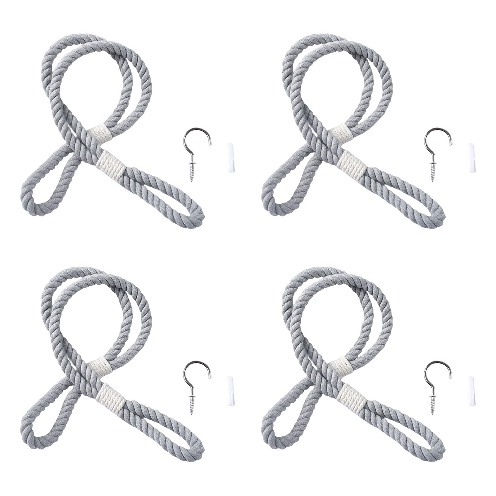 Tfaoys Grey Of 4 Elegant Curtain Tiebacks Rope Curtain Holdbacks For Home Decoration Holder Easy Installation Natural Rope
