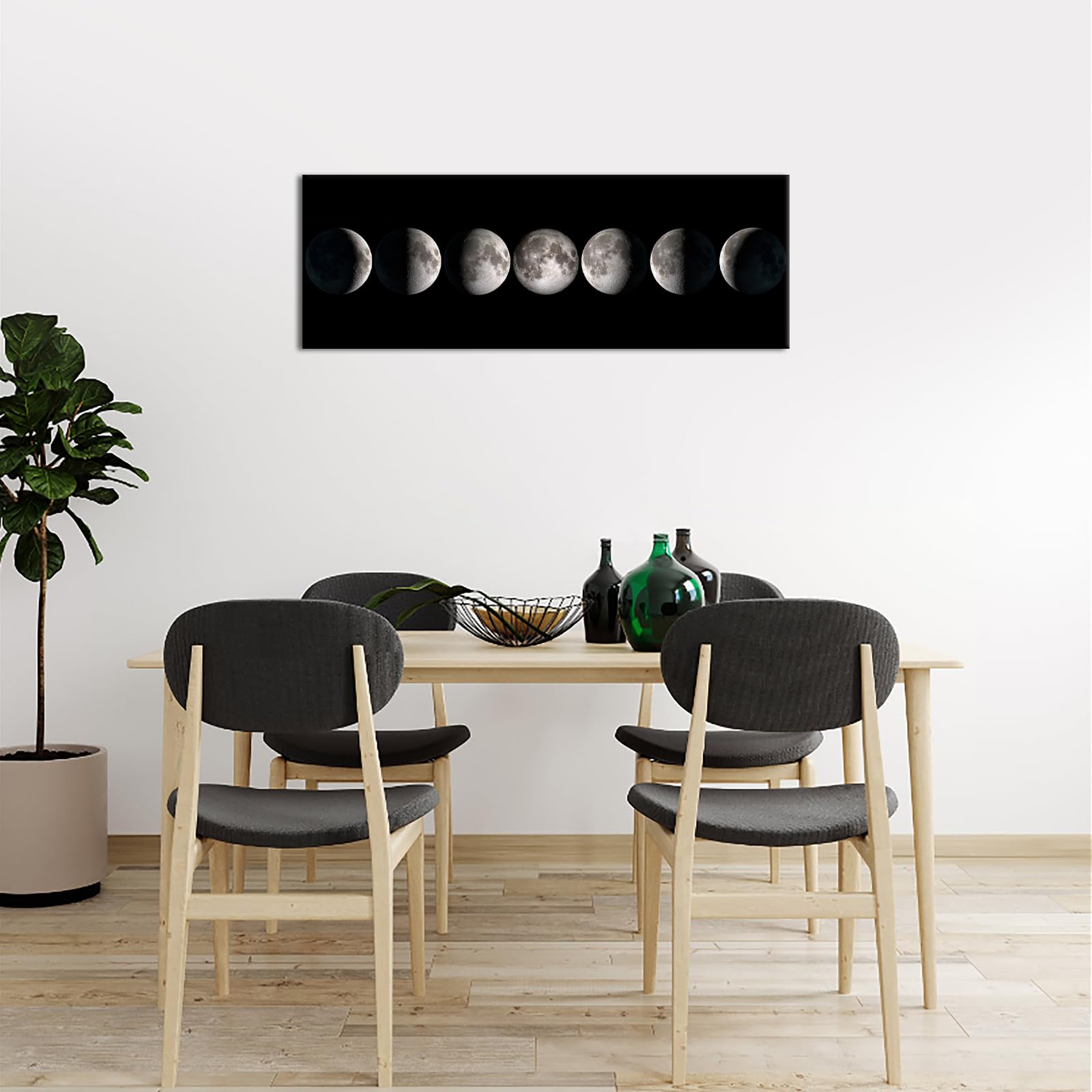 Stampa Su Tela Sea Charm – Fasi Della Luna In Bianco E Nero, Formato 40,6 X 121,9 Cm (16x48 Pollici). Tela Tesa Su Telaio In Legno, Pronta Da Appendere. Stampe Giclée Di Alta Qualità, Per Casa O Ufficio.