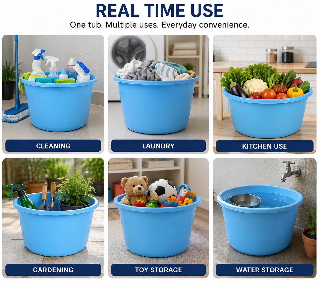 Heavy Duty 50L Plastic Tub - Blue -3