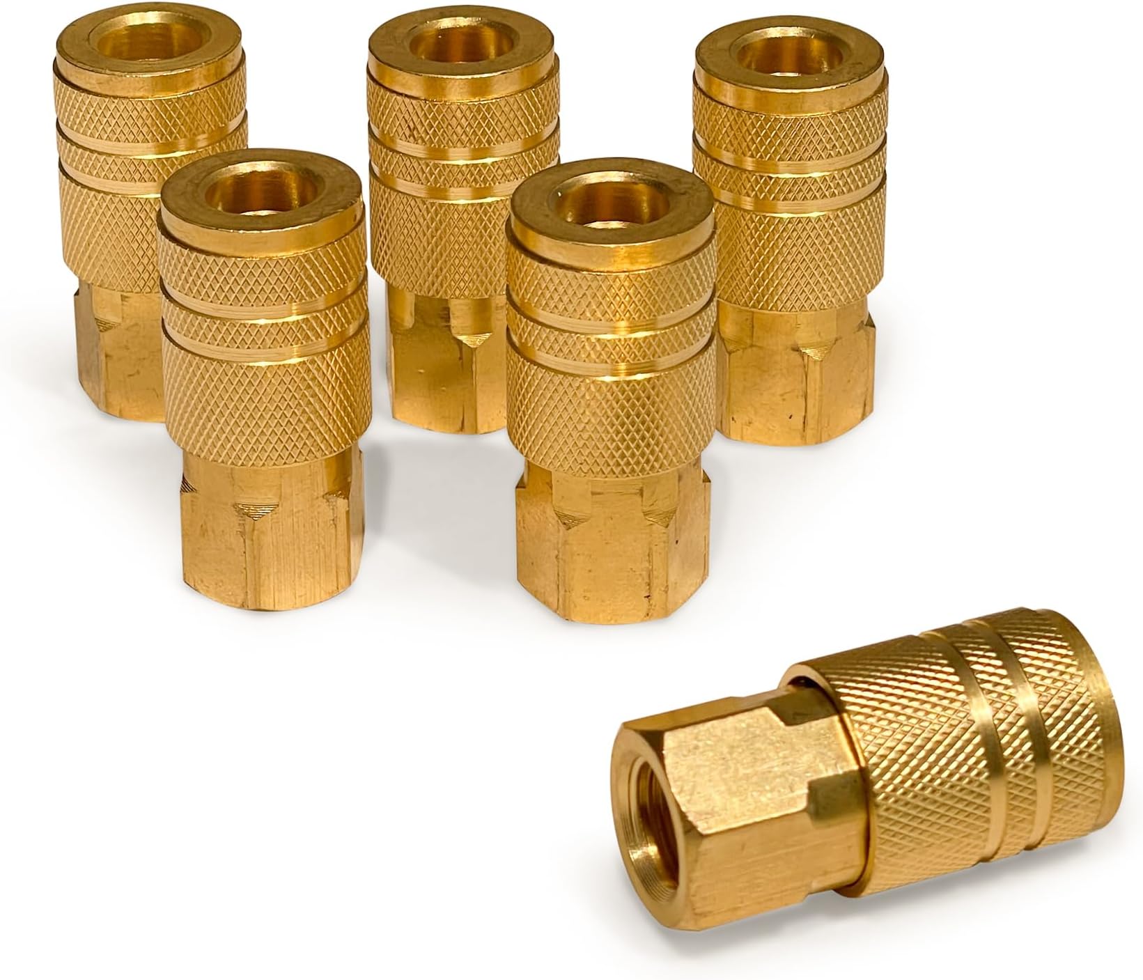 FIDEURSUS 1/4” NPT Brass Female Air Couplers, 6-Piece Industrial/M-Style Quick Connect Fittings for Air Compressors, Hoses and Pneumatic Tools