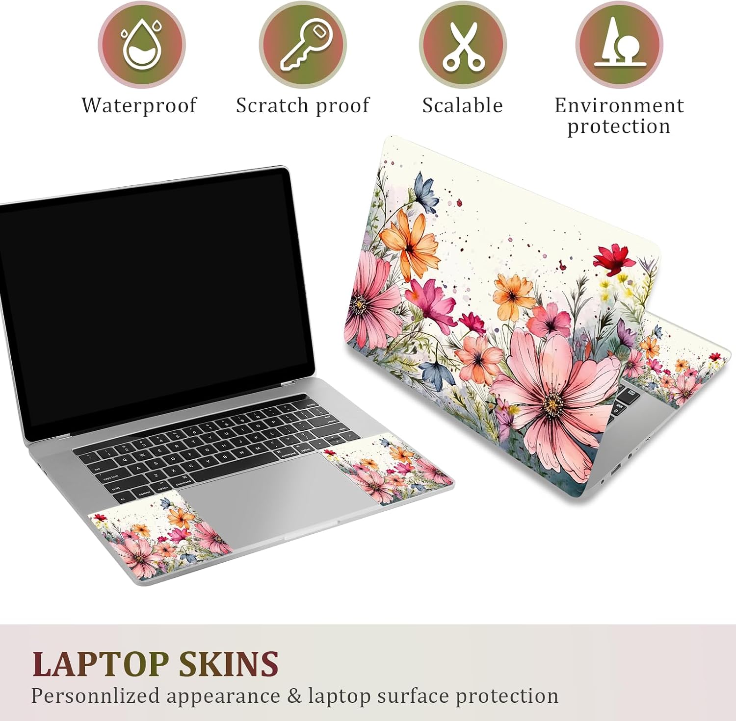 ArtSo Laptop Skin Sticker Decal,16.5 17 17.3inch Laptop Netbook PC Notebook Universal Vinyl Reusable Skin Sticker Cover Personalized Art Case Protector, Flowers Plants