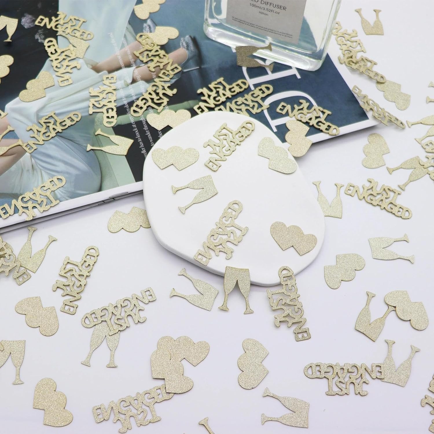 Champagne Gold Just Engaged Confetti for Party Decorations, 100Pcs