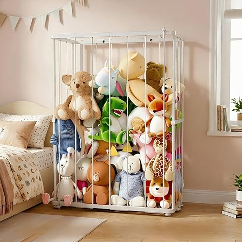 Organizador de almacenamiento de animales de peluche con tubo metálico pequeño, organizador de juguetes con cordón elástico, soporte para animales