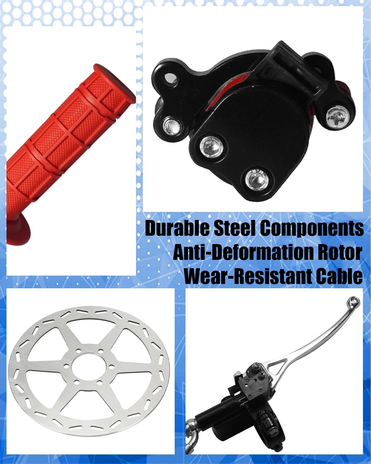 Mini Bike Left Hydraulic Brake Caliper System with 180mm Disc Rotor & Throttle Cable Grips, Fit for Predator 79cc 97cc 2.8HP Baja DoodleBug DB30 Blitz Dirt Mini Moto, Red
