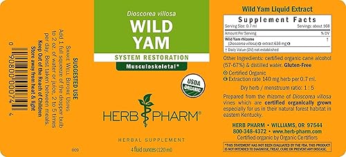 Miniatura 2 de Herb Pharm Extracto líquido orgánico certificado de ñame silvestre para apoyo del sistema musculoesquelético, 4 onzas