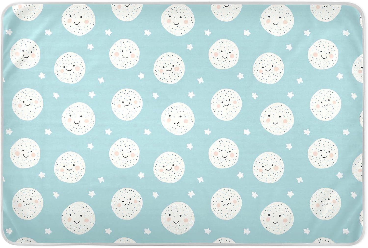 Cartoon Cute Circle Face Light Blue Extra Large Resuable Training Pee Pads for Kids Highly Absorbent Pee Pads for Bed Slip-Resistant Bed Liners for Kids Adults Pets , 52" L x 34" W