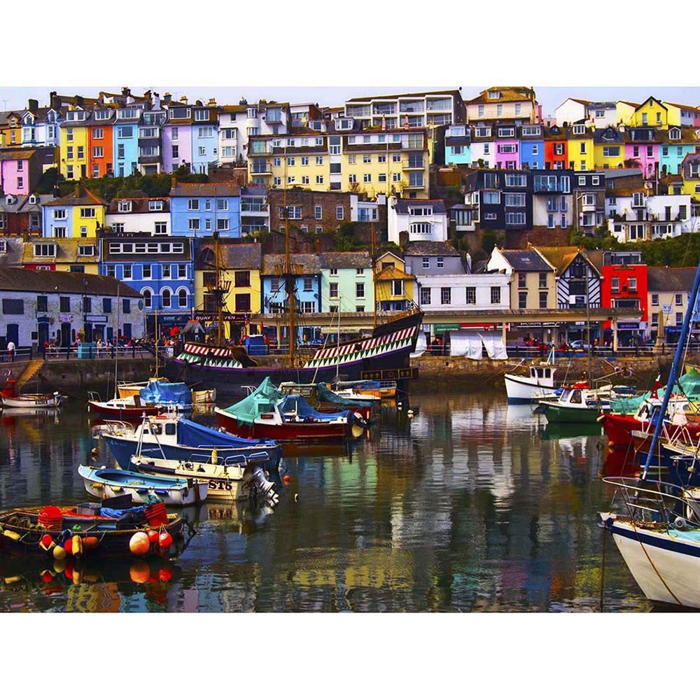Wee Blue Coo Photography Cityscape Brixham Devon England Harbour Boats Art Print Poster Wall Decor 12X16 Inch