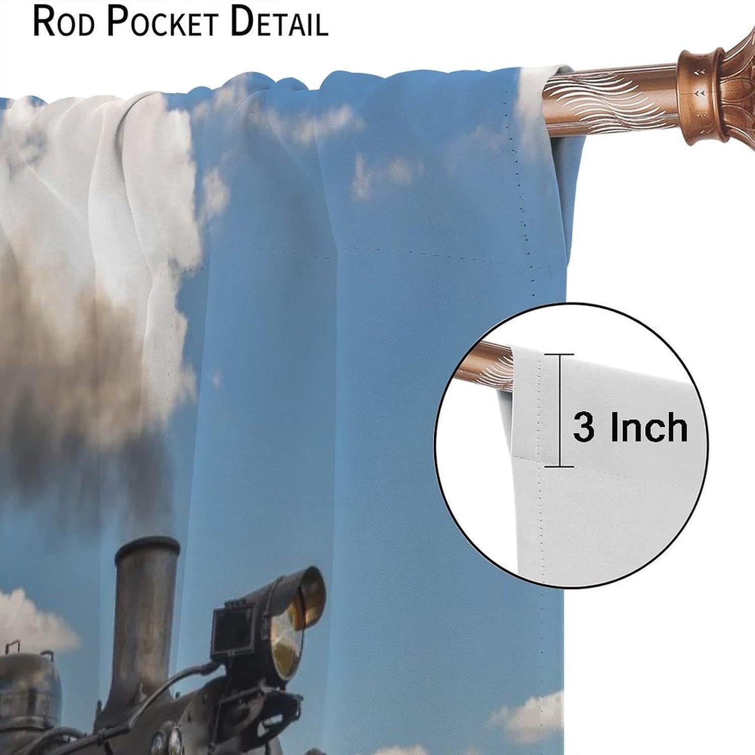Trains Blackout Curtains, Blue Sky Country Field Vintage Black Steam Train Pattern Windows Treatments, Thermal Insulated Rod Pocket Drapes for Kids Boys Juvenile Living Room Bedroom 72x63in