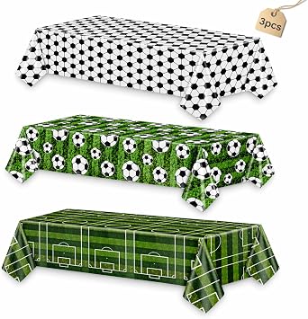 Soccer Table Cloth 3Pcs - Soccer Party Decorations World Soccer Cup 2026 Decorations Soccer Field Tablecloths, Disposable Plastic Table Cover for Sports Watch Party Birthday Big Game Day, 54x108 In