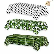 Chris.W Soccer Party Table Cloth 3Pcs, Soccer Party Decorations Tablecloths, Disposable Plastic Table Cover, Scoccer Theme Birthday Supplies for World Scoccer Sports Watch Party Game Day, 54x108 in