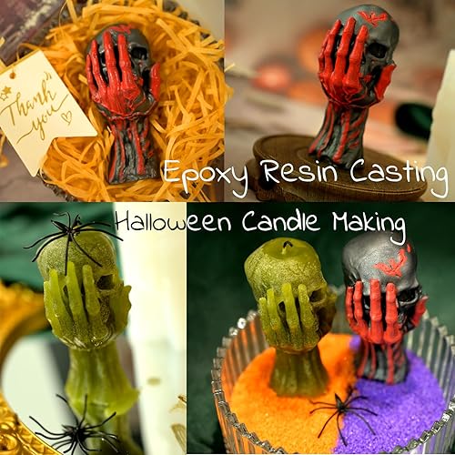 Miniatura 3 de Moldes para velas de calavera de Halloween, moldes de silicona de calavera de mano fantasma 3D para fundición de resina epoxi, aromaterapia jabón