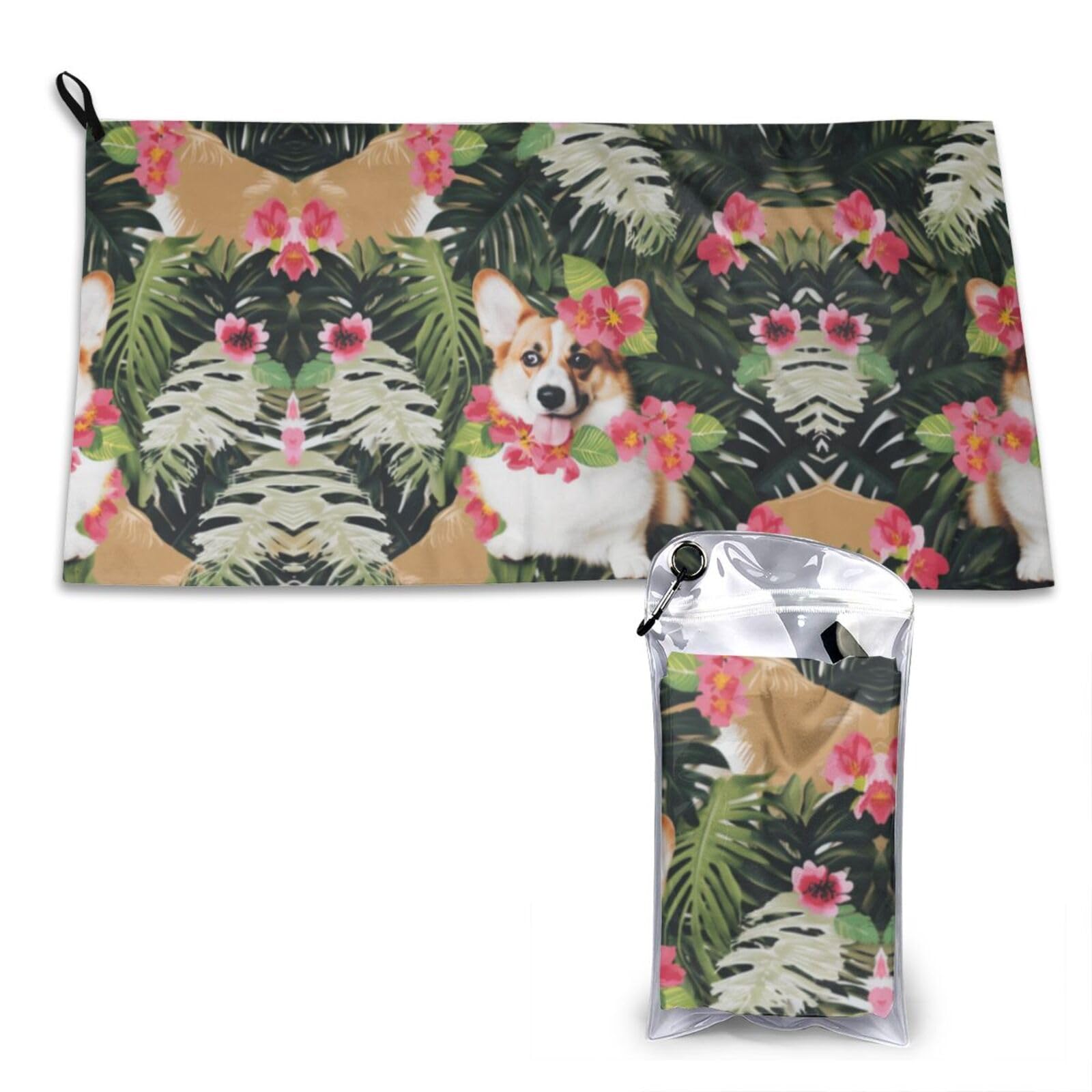 WXWJSHMGC Tropical Flower And Corgi Print Cooling Towel, Gym Towel,Cooling Towels For Neck, Soft Breathable Travel Cool Towel,Sports Towels For Gym,Camping