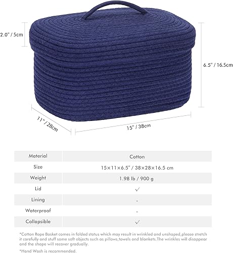 Miniatura 10 de Sea Team Cesta de almacenamiento redonda de cuerda de algodón con tapa, contenedor de almacenamiento tejido con tapa, contenedor de almacenamiento