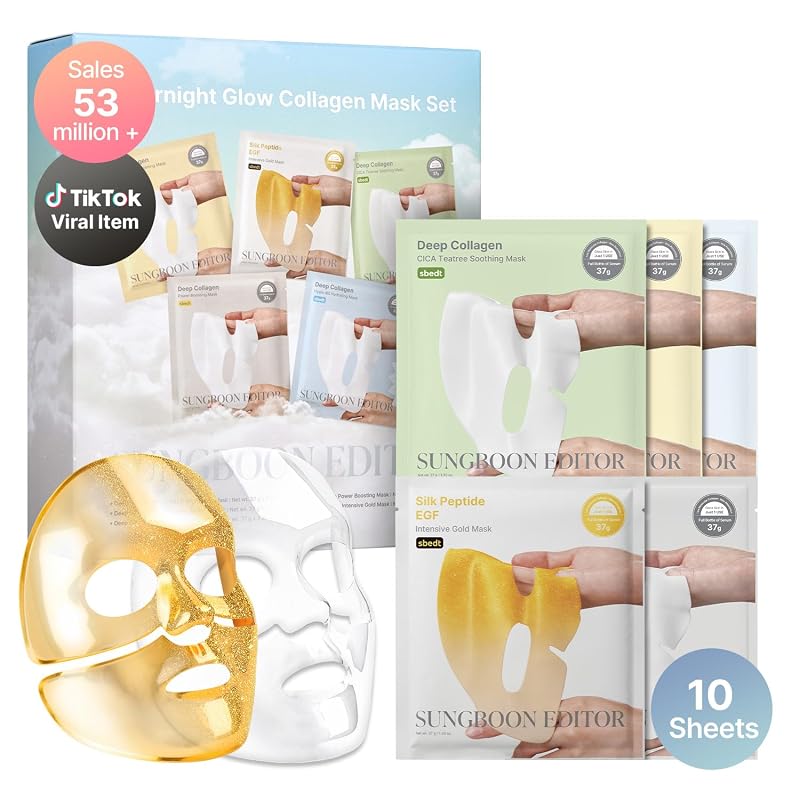 SUNGBOON EDITOR Conjunto de Máscaras Faciais em Gel para Uso Noturno Deep Collagen, 5 Tipos, 37 g x 10 unidades