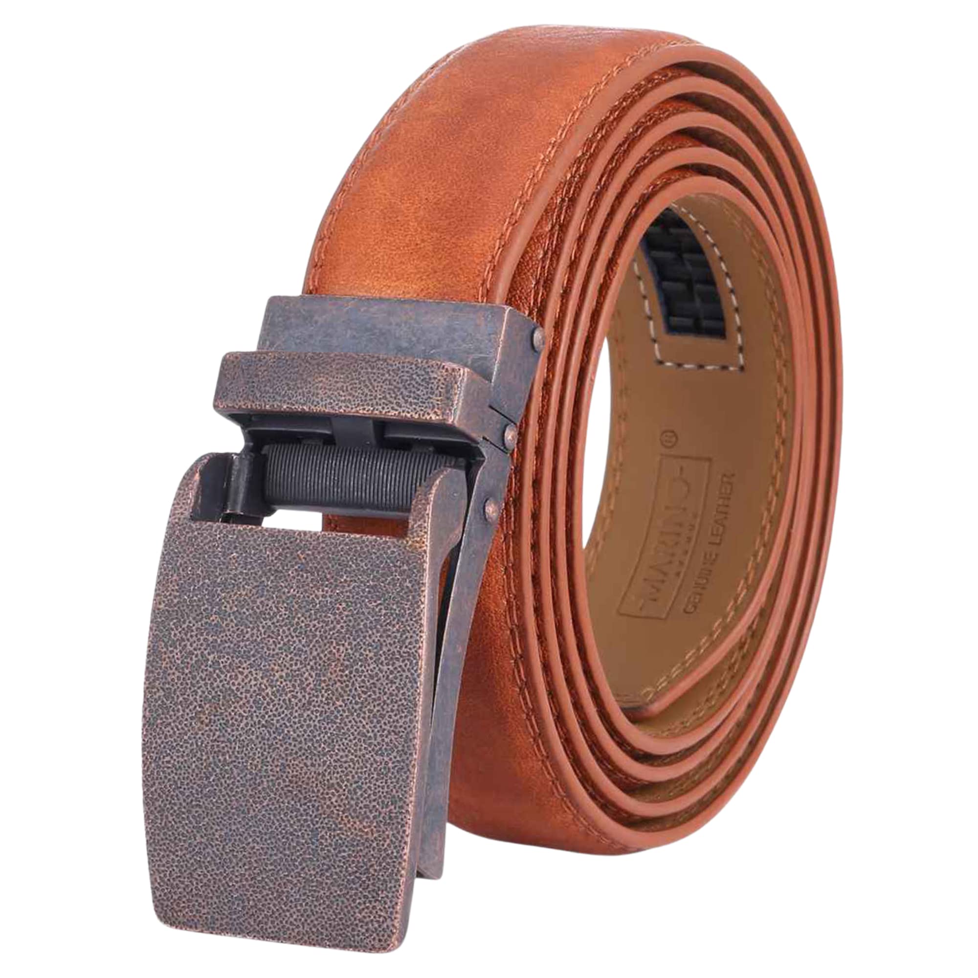 Marino Avenue Ratchet Belt for Men. Adjustable Leather Dress Belt with 38 Easy to Click Into Place Ratchet Closures.