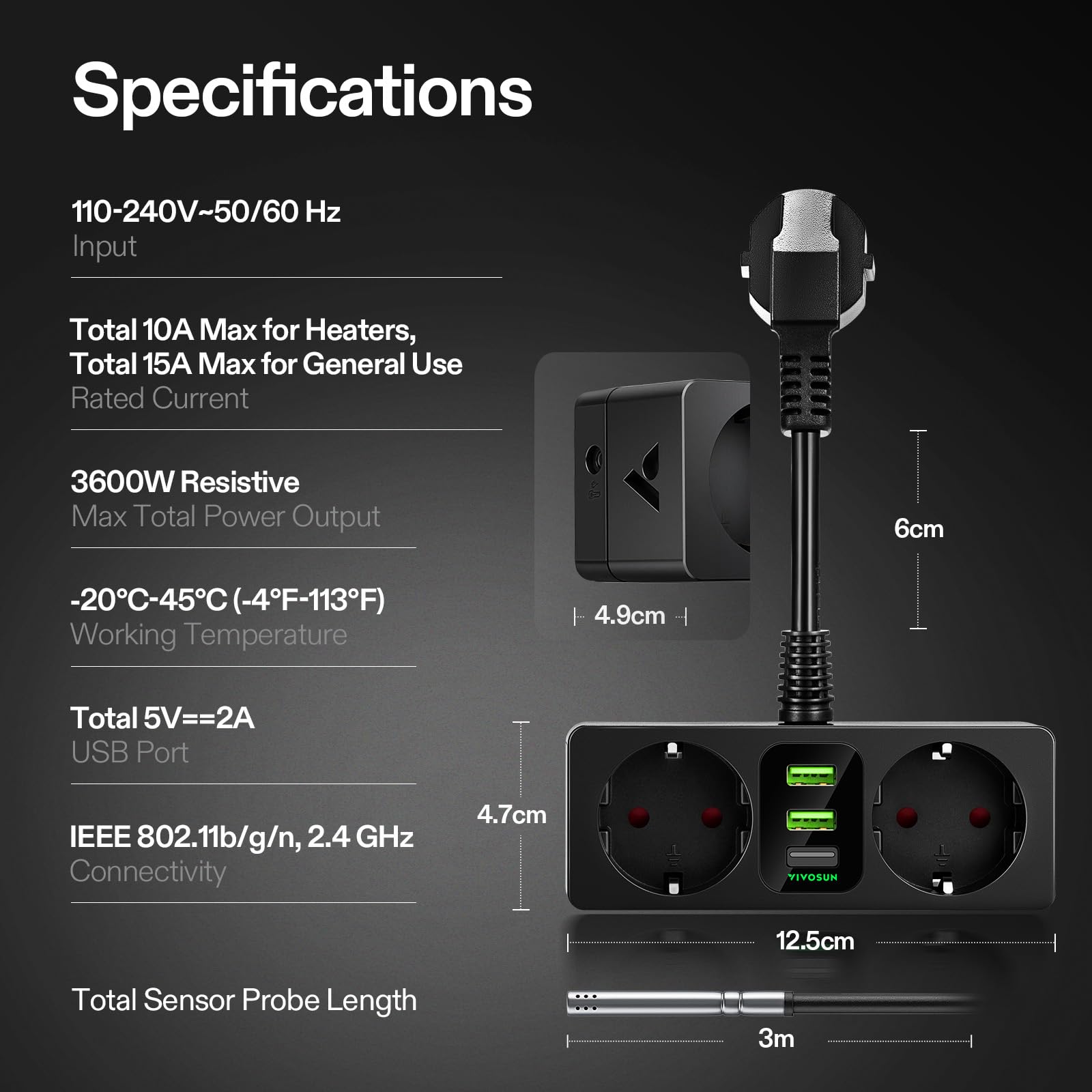 VIVOSUN GrowHub A22 controlador enchufe con sensor temperatura humedad Smart WiFi control ambiental enchufe termostato 15A 3600W compatible app VIVOSUN para grow tent