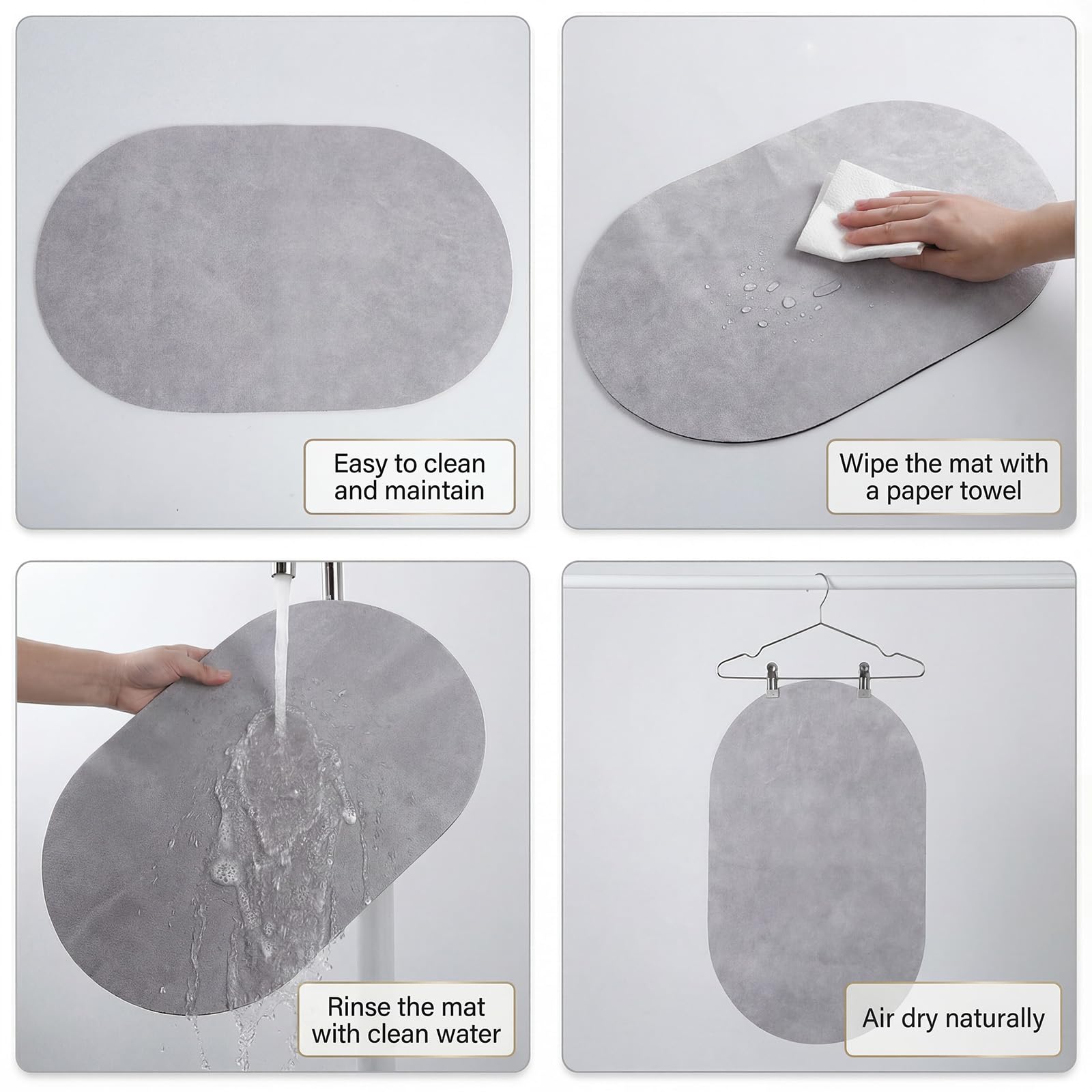 2 PCS tappetino ciotola cane in diatomite super assorbente asciugatura rapida, tappetino antiscivolo per cane e gatto protezione pavimento per acqua e cibo 50 x 30cm absorbent pet pad marrone/grigio