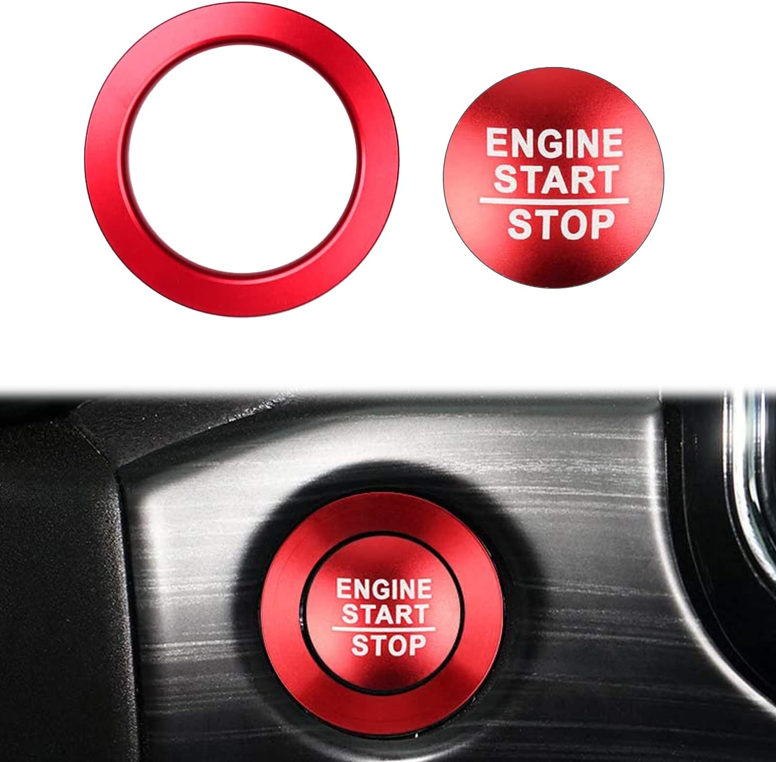 Enovorld for 10th Gen Honda Civic Start/Stop Push Button Cover&Ring, Car Engine Ignition Start Button Trim Ring Compatible with Civic 2016 2017 2018 2019 2020 2021(Red/2Pcs)