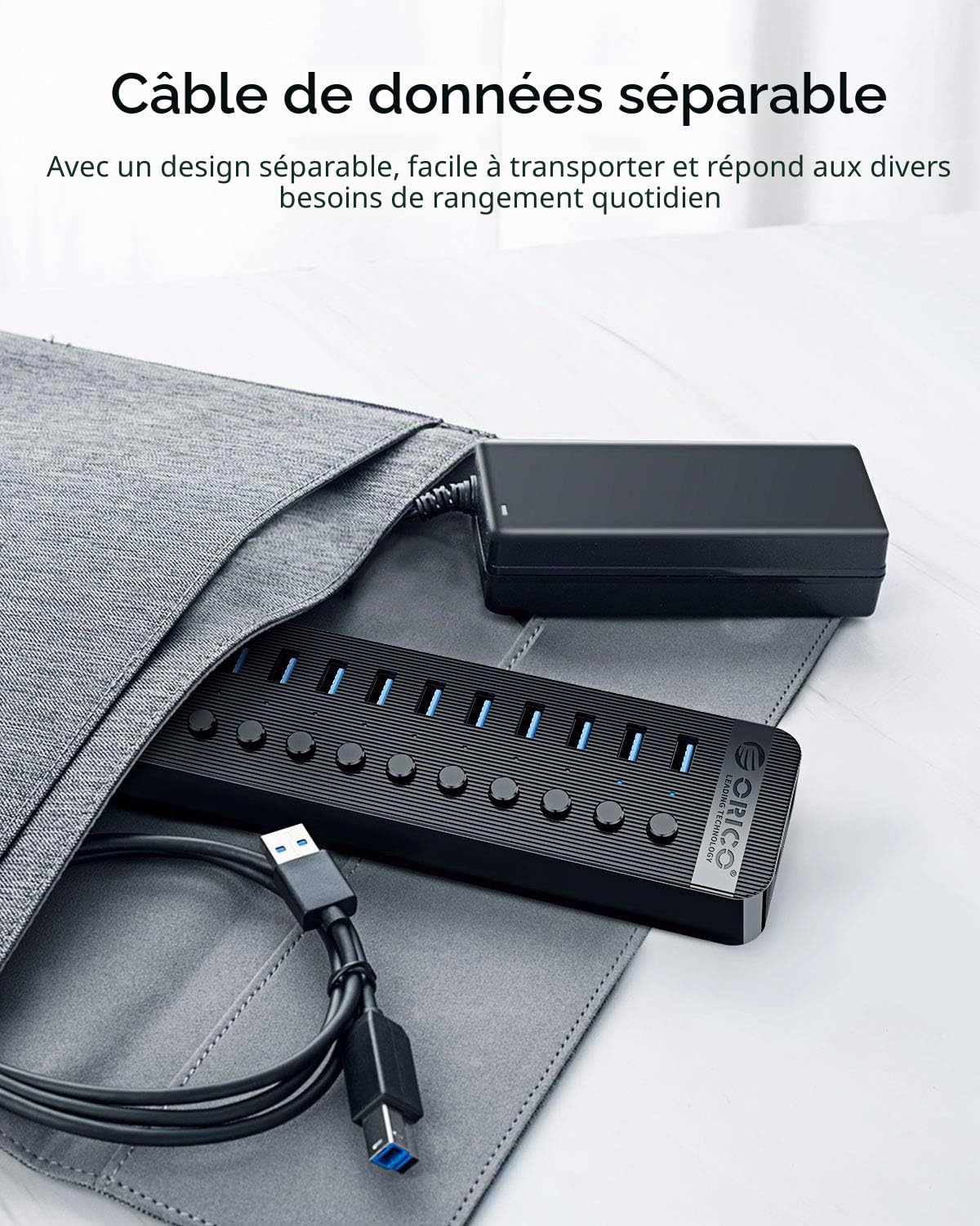 ORICO Hub USB 3.0 Alimenté 16 Ports 78W Multi USB Hub, Aluminium Commutateurs Individuels et 12V/6.5A Adaptateur Alimentation avec Desktop Computer, PC, iMac, Mobile HDD, Flash-Laufwerk, aufladeniPad