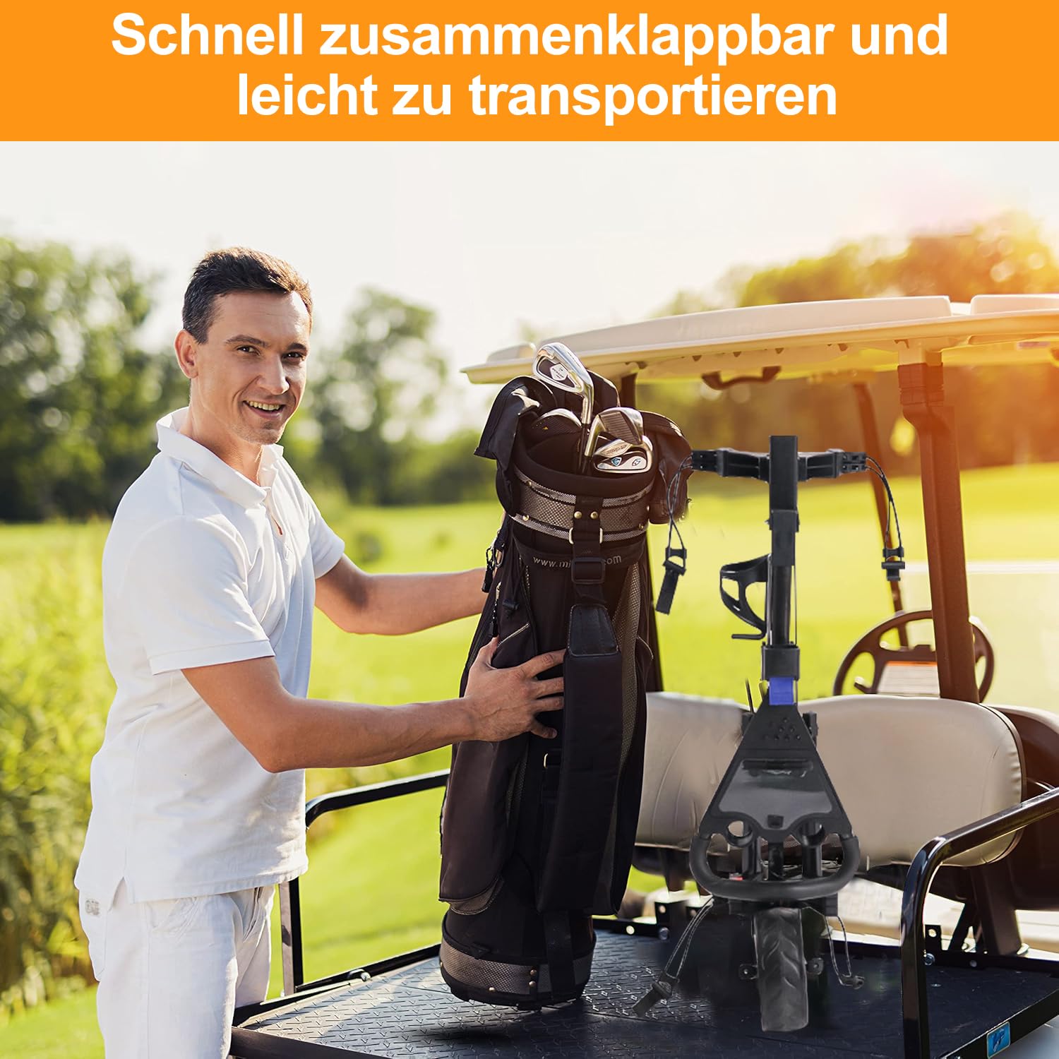 Golf Trolley, Leichte Faltbare Golf Buggy, Verstellbare Elastische Riemen, FußBremse Scorecard Cup Holder, GroßE RäDer FüR Verschiedene Terrains