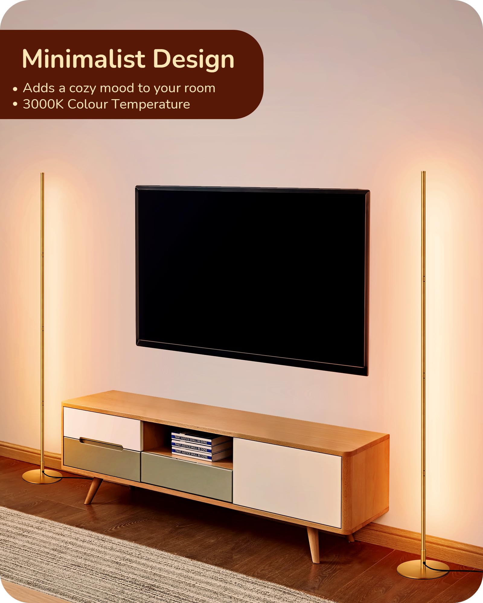 EDISHINE 2 Pack LED Floor Lamp, 146cm Minimalist Dimmable Standing Lamp with Foot Switch, Stepless Dimming - Image 4