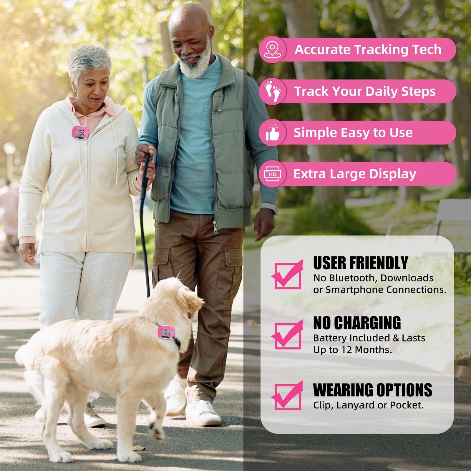 Weewooday Podomètre pour marche pas et kilomètres, simple à clipser pour la marche avec affichage numérique, traqueur portable, podomètre de poche en vrac pour hommes, femmes, adultes et personnes