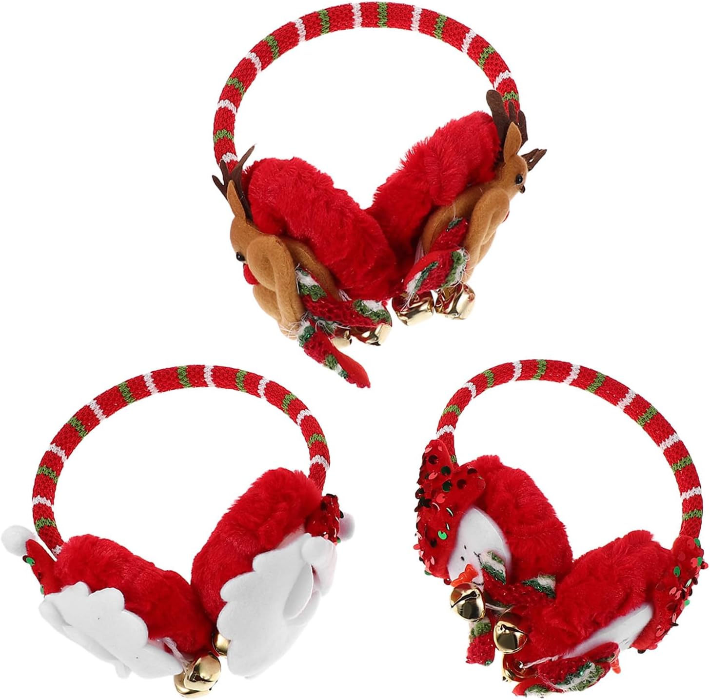 Ear Muffs and Reindeer Shapes Snowman with Santa Claus 3pcs Christmas Cozy Winter Ear Warmers Soft Lint Material, Versatile Accessory for Women for Gatherings and Casual