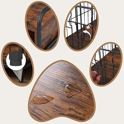 Miniatura 3 de Saudism Muebles de jaula para perros pequeños perrera para cachorros en interiores mesa de jaula de madera con cajones de almacenamiento jaula de