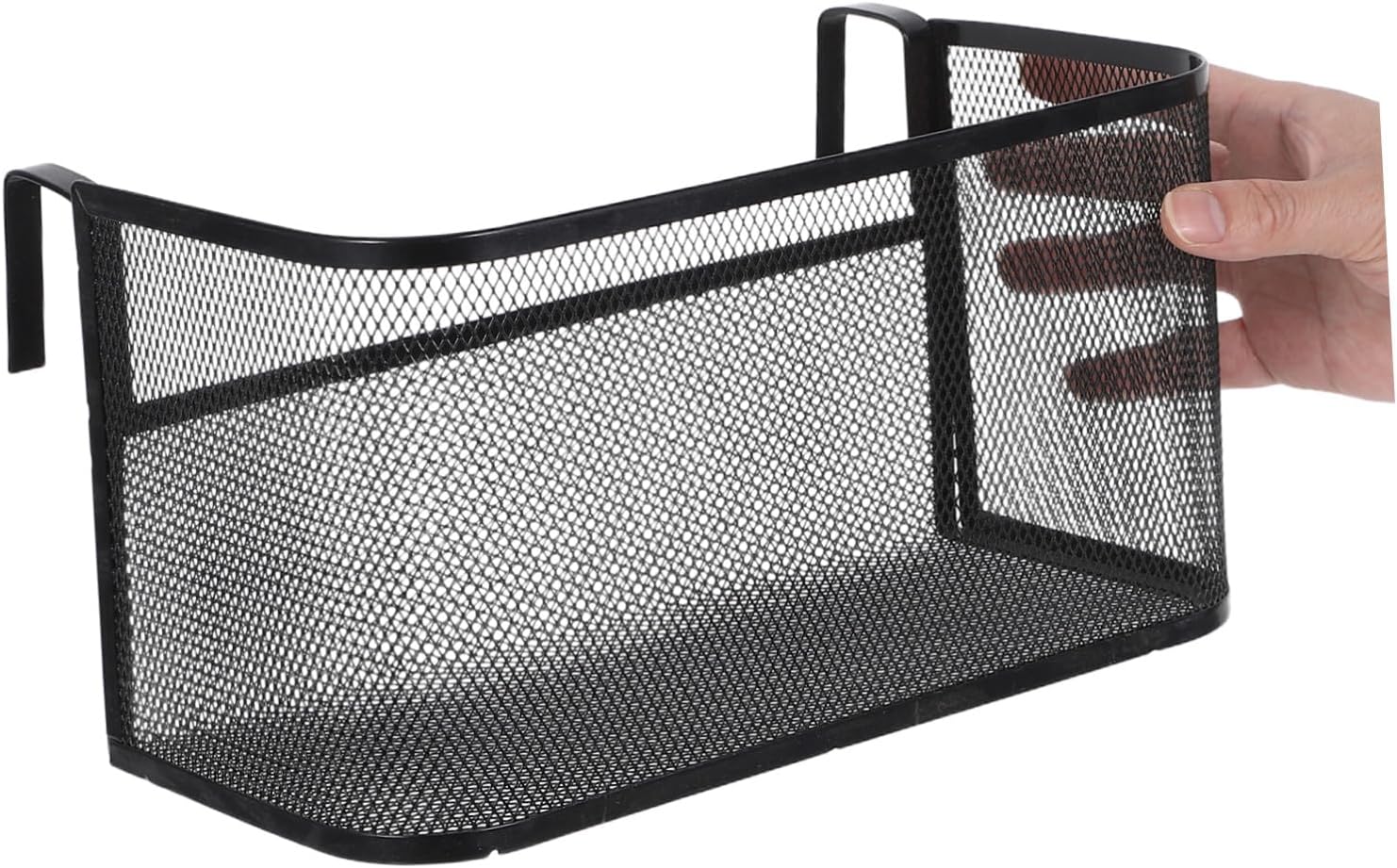 HOMSFOU Black Iron Bedside Hanging Basket with Hook Design for Dorm Room and Office, Reliable Strength and Stability for Effortless Organization and Storage of Glasses, Books, and Mobile