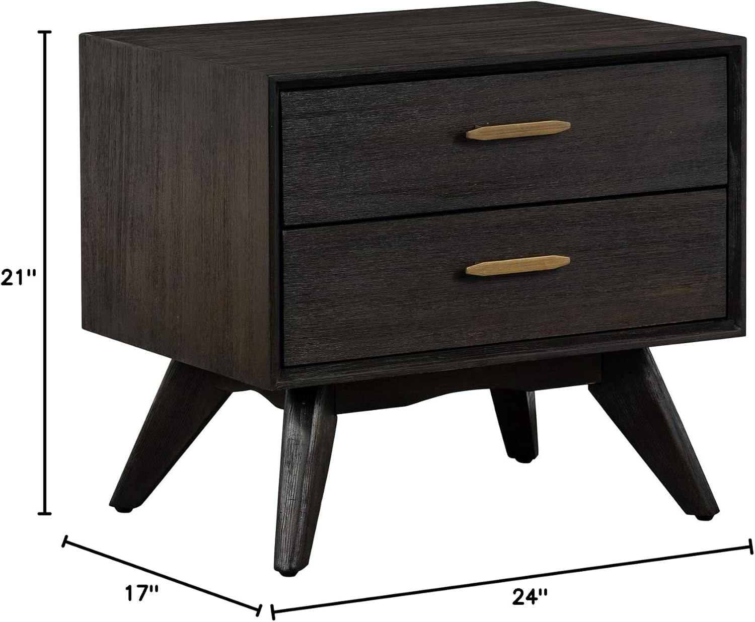 Loft Mid-Century Acacia Bedside Table Nightstand, 24" Wide, Brushed Brown-Grey
