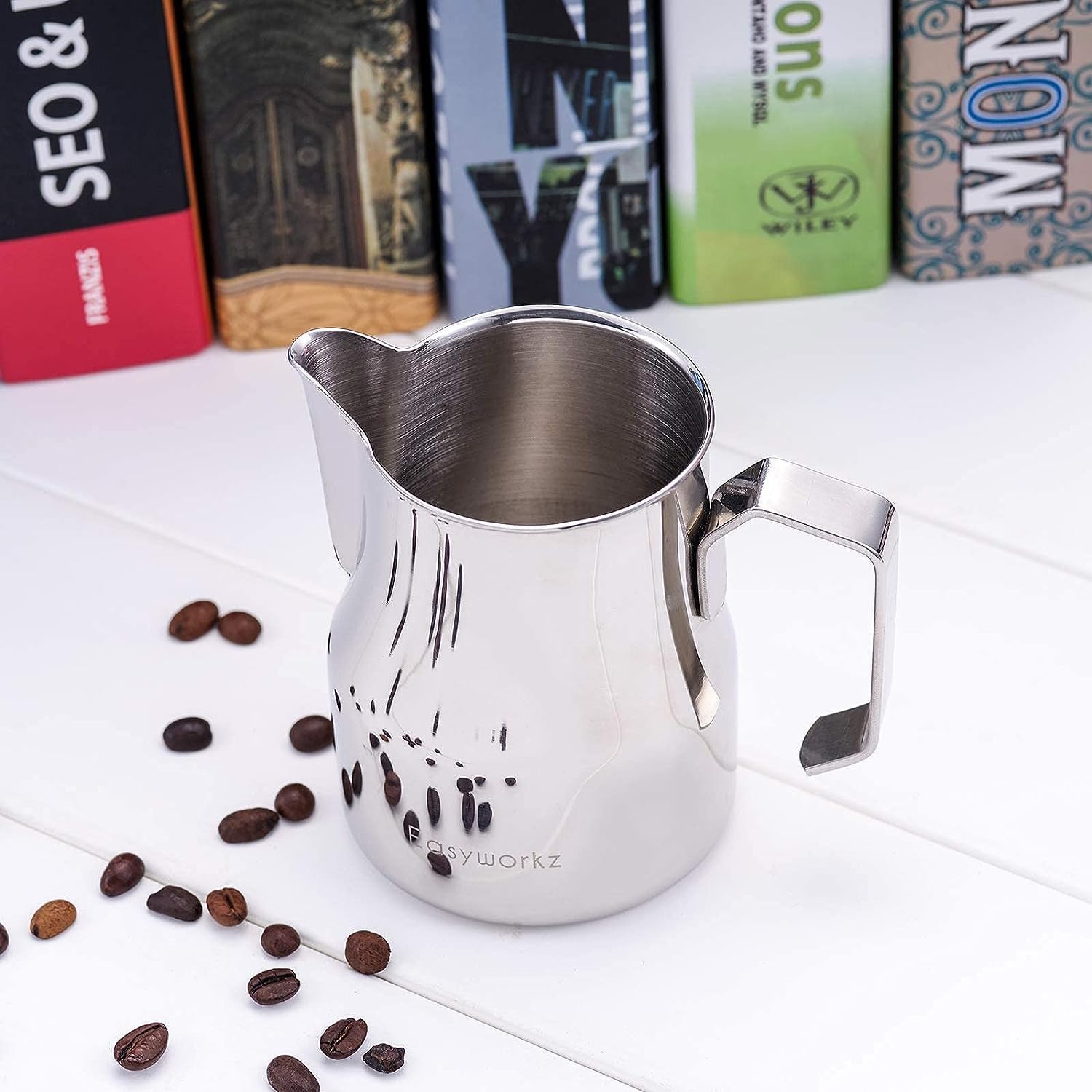 Easyworkz Milchaufschäumkrug aus Edelstahl 450ml Espresso Dampfkrug Milchkännchen Kaffee Schaumkrug Milchkrug Tasse Cappuccino Latte Art Tasse