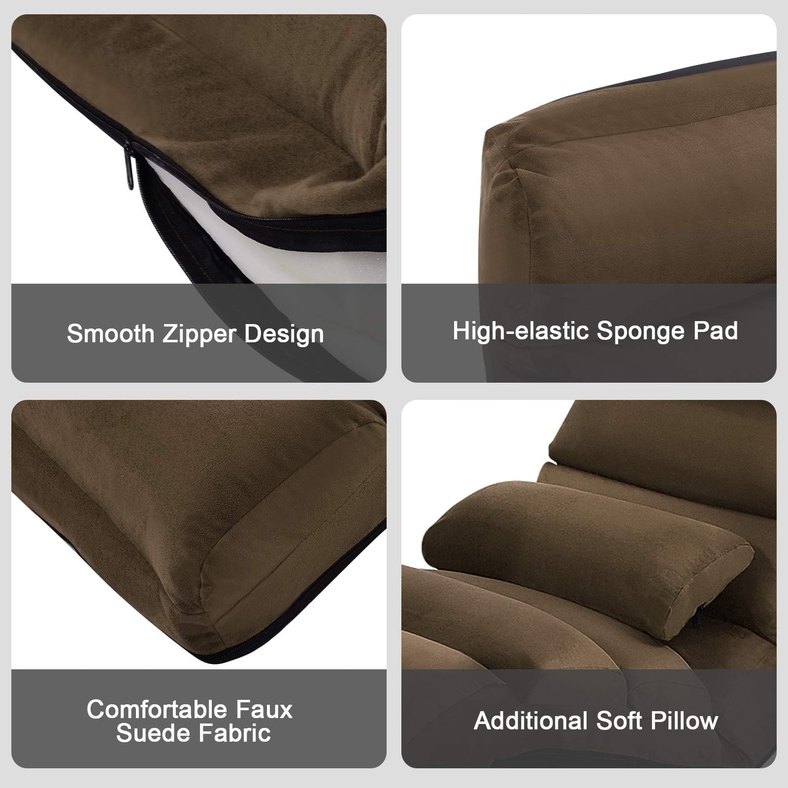 LIFEZEAL Sillón Relax Ajustable en 5 Posiciones, Sofá Relax de Suelo Plegable, Sofá Perezoso de Gamuza y Tejido Poliéster, Tumbona de Relajación con Capacidad de Carga de 120 KG (Marrón)