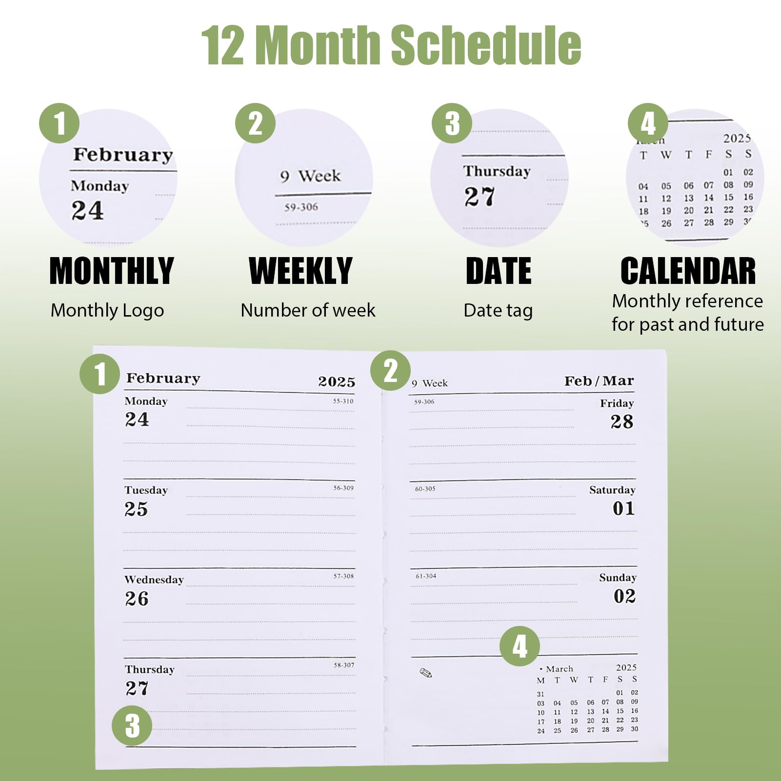 Small Pocket Diary 2025 Week to View,Pocket Diary 2025, A7 Weekly Monthly Daily Week to View Planner with PU Leather Cover, Small Agenda Appointment Book for Academic Journal Diary - Image 3