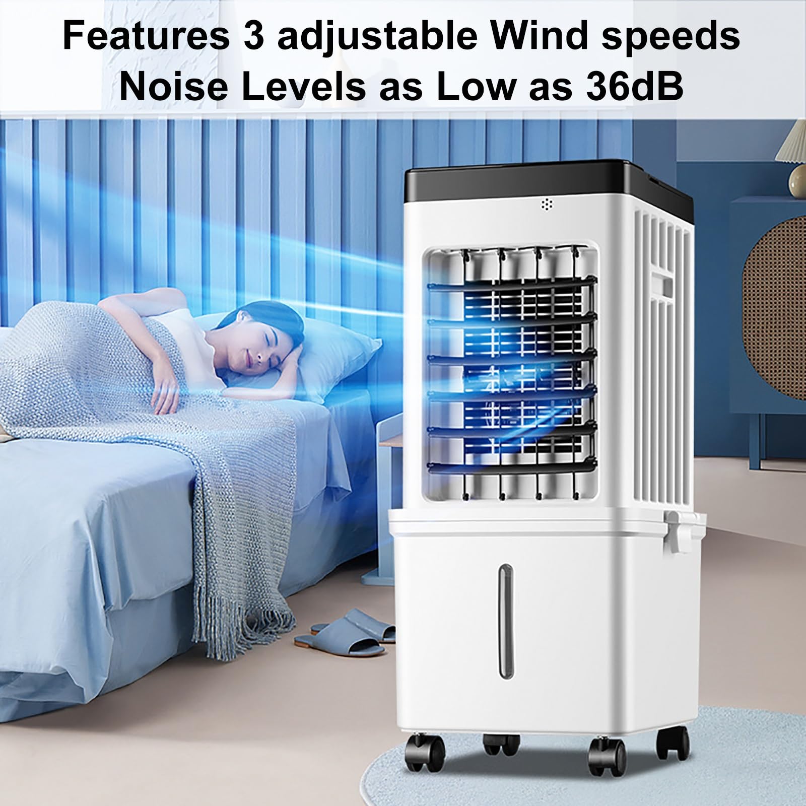 Enfriador de Aire 15L con 4 Bloques de Hielo, Climatizador Evaporativo Portátil 3 Velocidades para Casa Oficina Dormitorio, Oscilación 90°