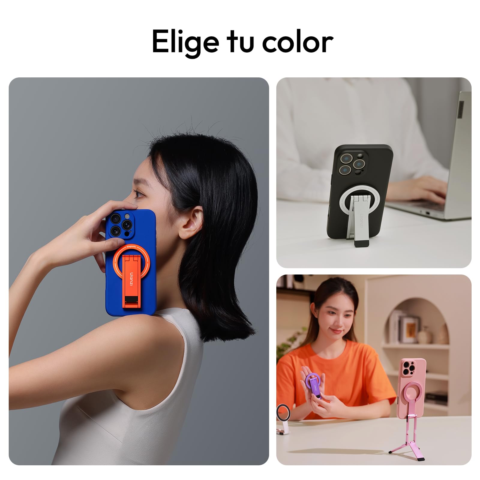 ULANZI MA60 Soporte Magnético para iPhone, Mini Trípode de Aluminio 3 en 1, Soporte Plegable para Teléfono Móvil, Imán Doble de 14N, Compatible con iPhone 17 16, 15, 14, 13, 12 Magsafe, Negro
