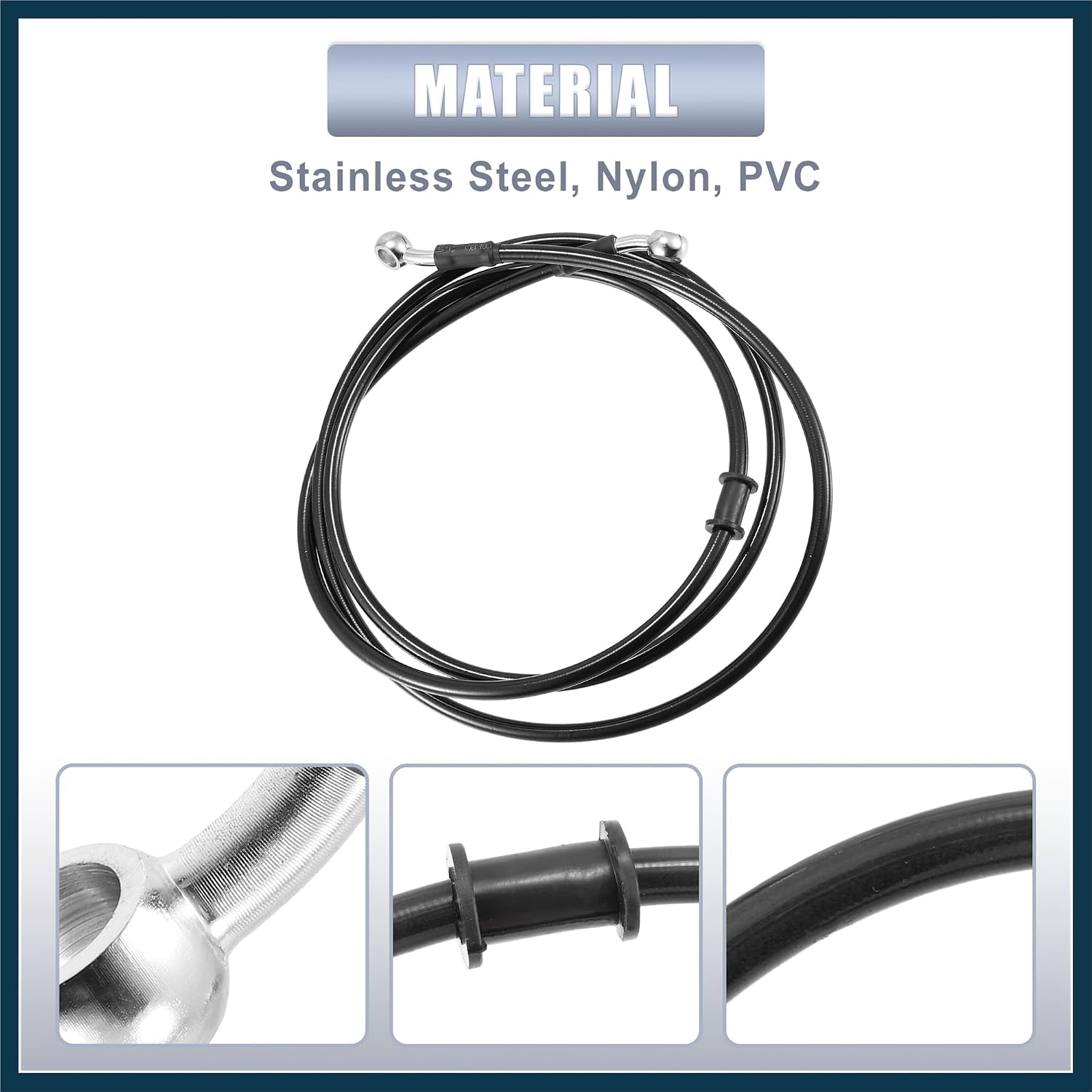 74.80" Length 10mm ID Motorcycle Hydraulic Brake Line Oil Hose Pipe Stainless Steel Braided Cable for ATV Motocross Sport Bikes Black Automotive Parts