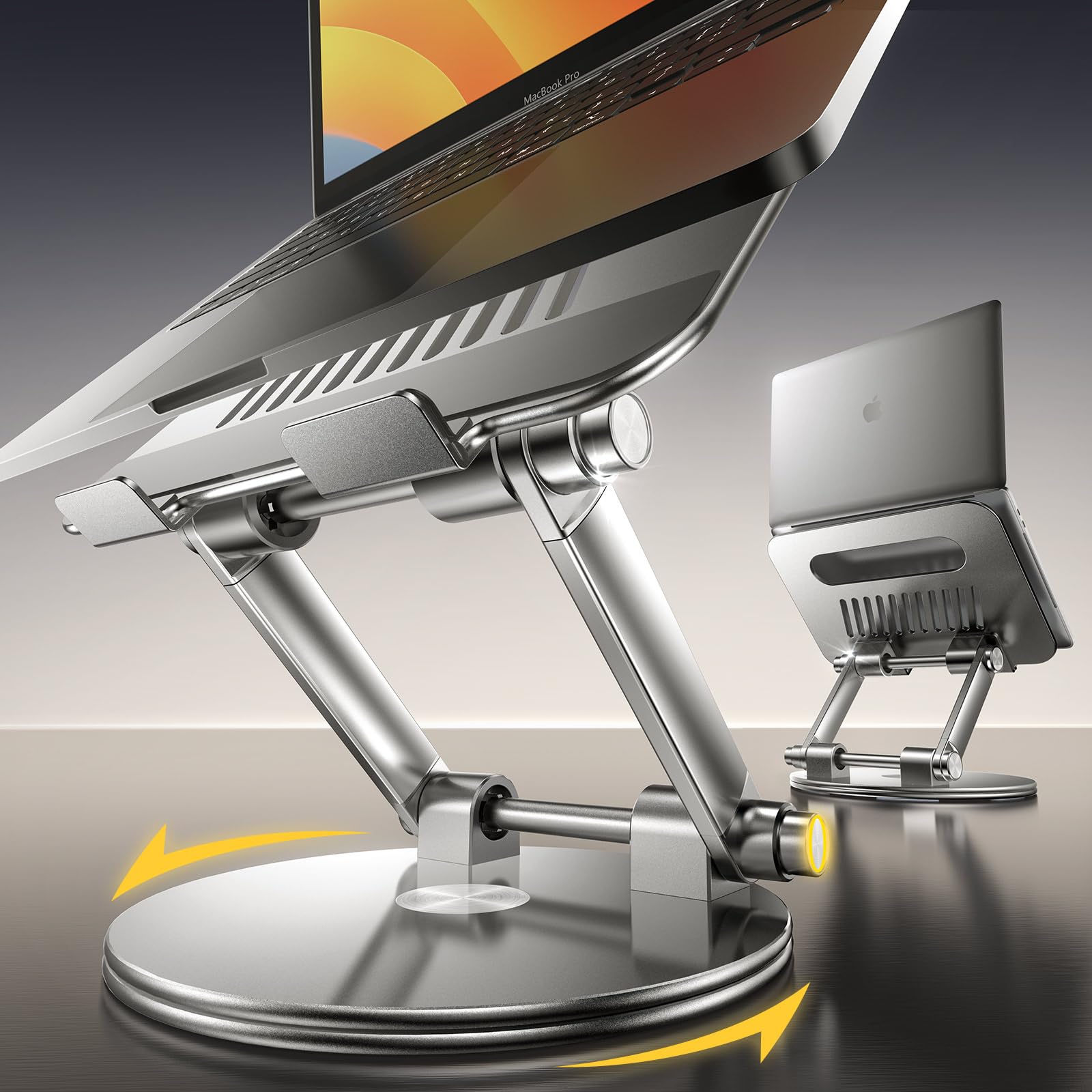 LISEN Adjustable Laptop Stand for Desk, Aluminum Laptop Riser for MacBook Stand for Desk Foldable Computer Stand 360 Rotating Laptop Holder fits MacBook Computer All 10-17.3'' Laptops