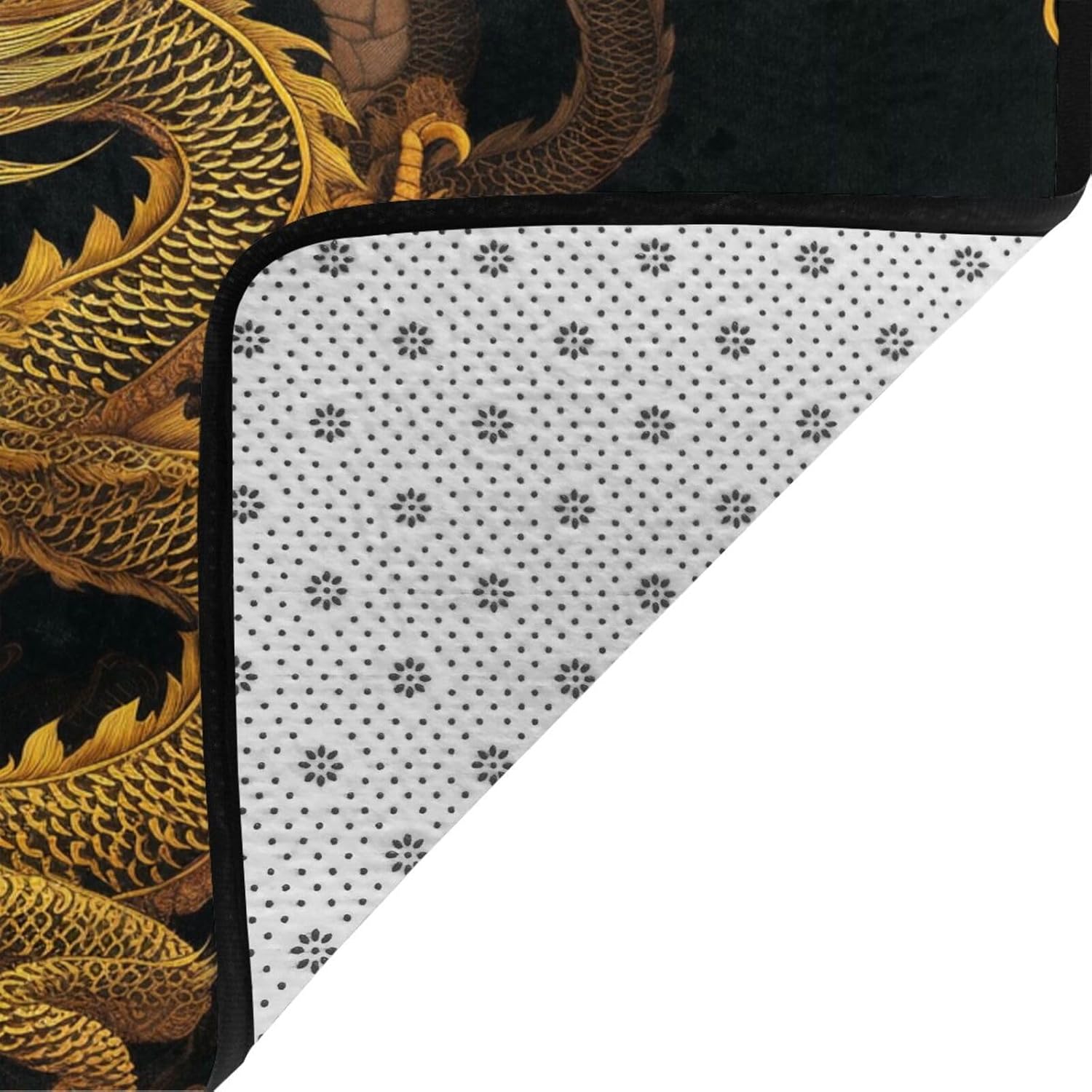 Flannel Non-Slip (Chinese Golden Yellow Dragon) Rug Pad 80×50in Soft Washable Protective for Hardwood Floors Bedroom Bathroom Living Room