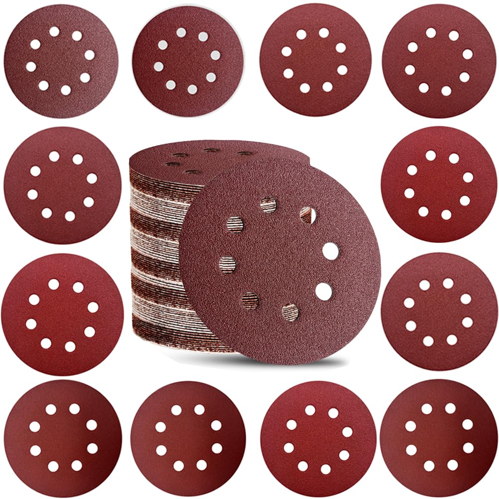 110pcs 5 Inch 8-Hole Sanding Discs Hook and Loop Sandpaper Discs 60 80 120 220 320 400 600 800 1000 1500 2000 Grits Sandpaper for Random Orbital Sander โ image 1