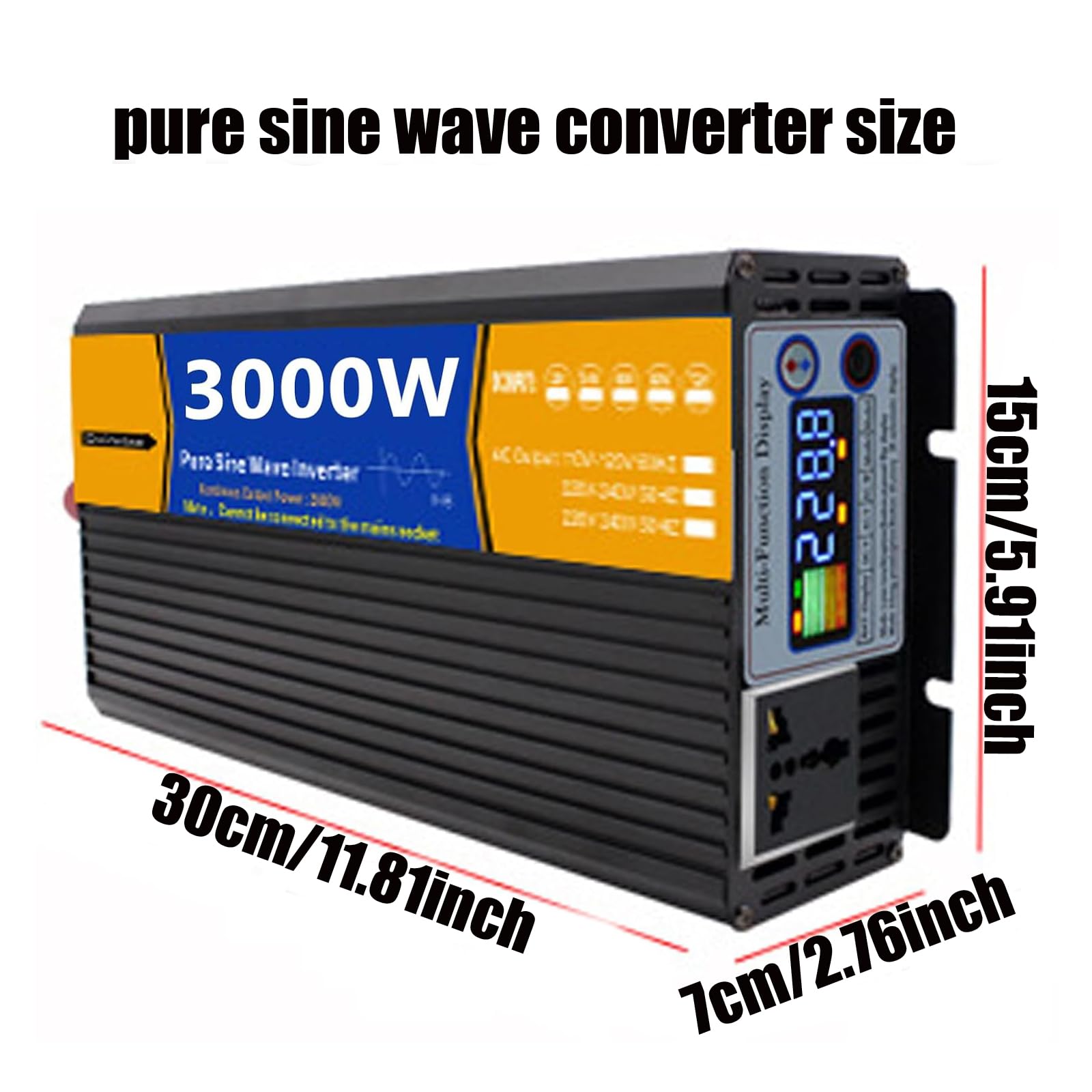 3000 W DC 12 V 24 V 48 V 60 V 72 V do 110 V-120 V/220 V-230 V Przetwornica Czysta Fala Sinusoidalna 1 Gniazda AC z Wyświetlaczem LCD Do Domu, Kempingu, Kampera, Solarnego Poza Siecią,12V to 230V