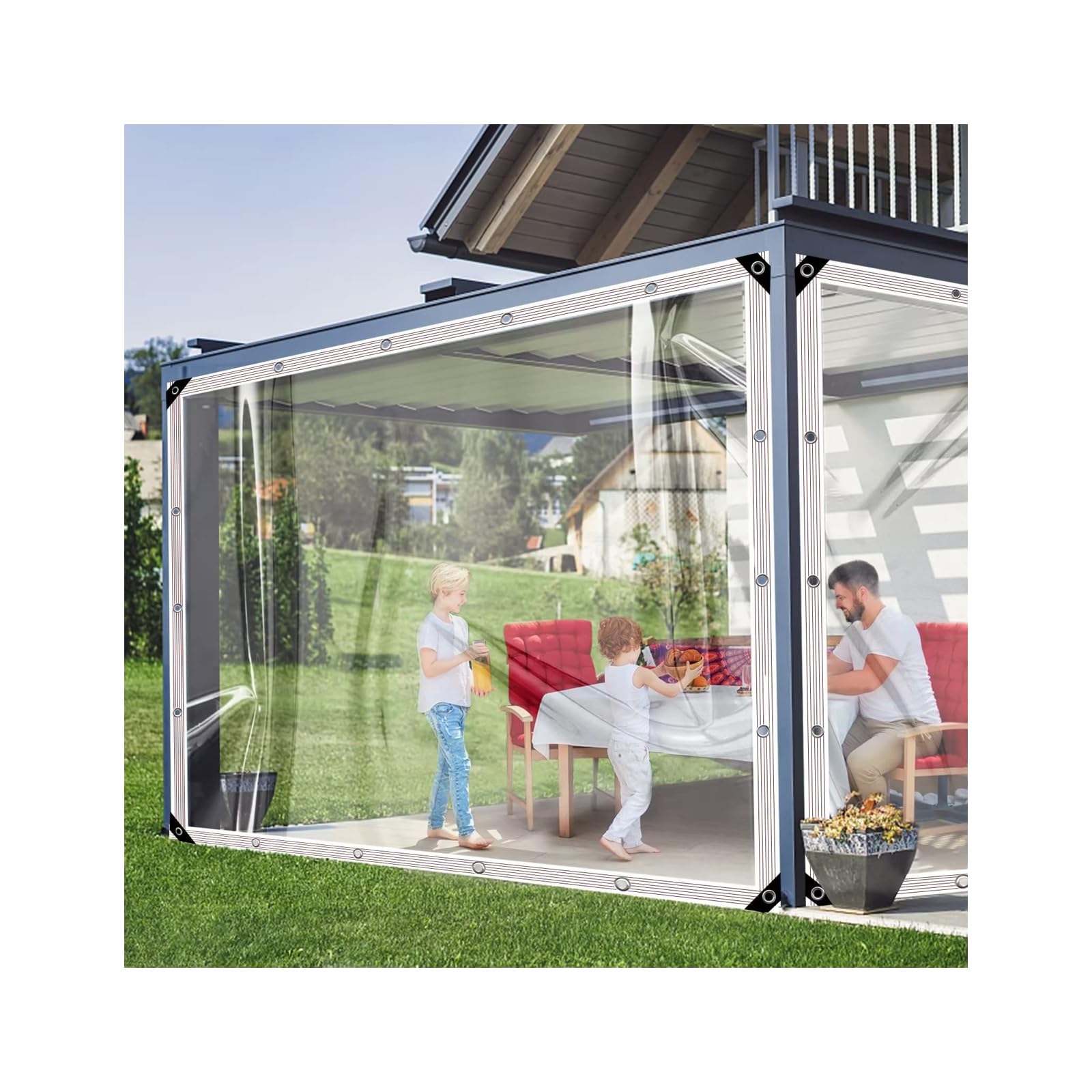 BCBIG Telone impermeabile in PVC trasparente con occhielli per giardino e gazebo,telo di copertura per piante,barbecue,casetta per animali domestici,resistente e resistente agli strappi-3x3m