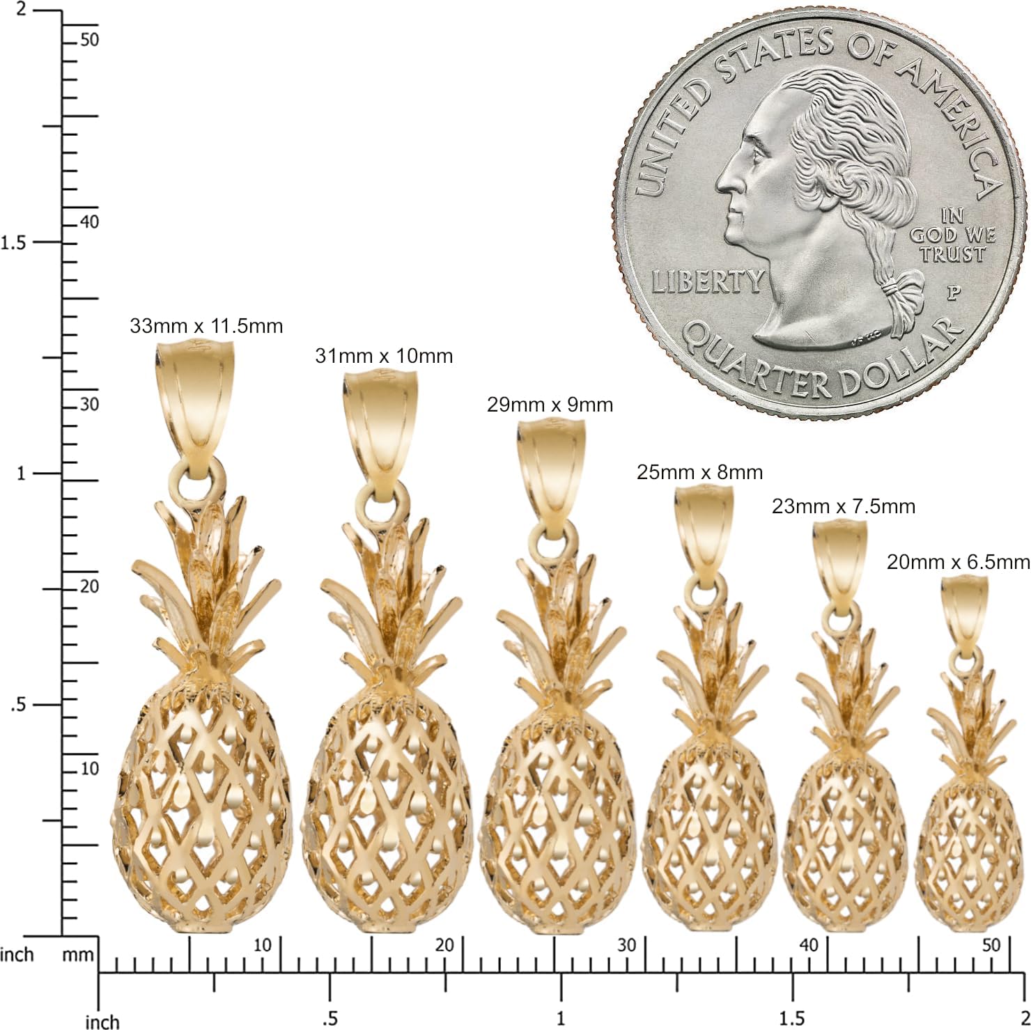 Aloha Jewelry Company 14K Solid Yellow Gold Hawaiian Diamond Cut Pineapple Pendant Charm, Nickle Free Hypoallergenic for Sensitive Skin, Gift Box Included (33mm x 11.5mm, 14K Yellow Gold)