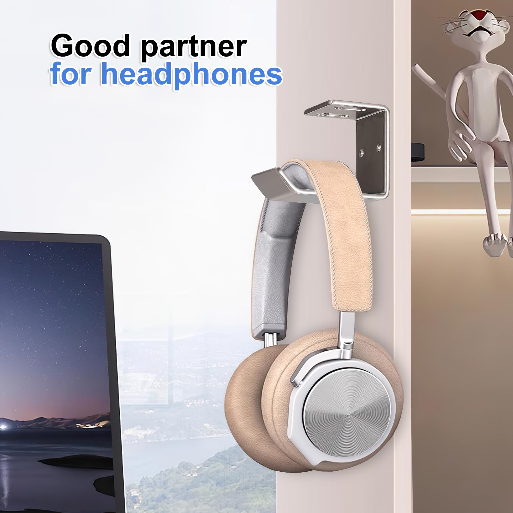 Ganci Per Cuffie Da Scrivania - 2 Pezzi Con Nastro Adesivo E Viti, Supporto Parete Per Cuffie Wireless E Cablate - Foto 3