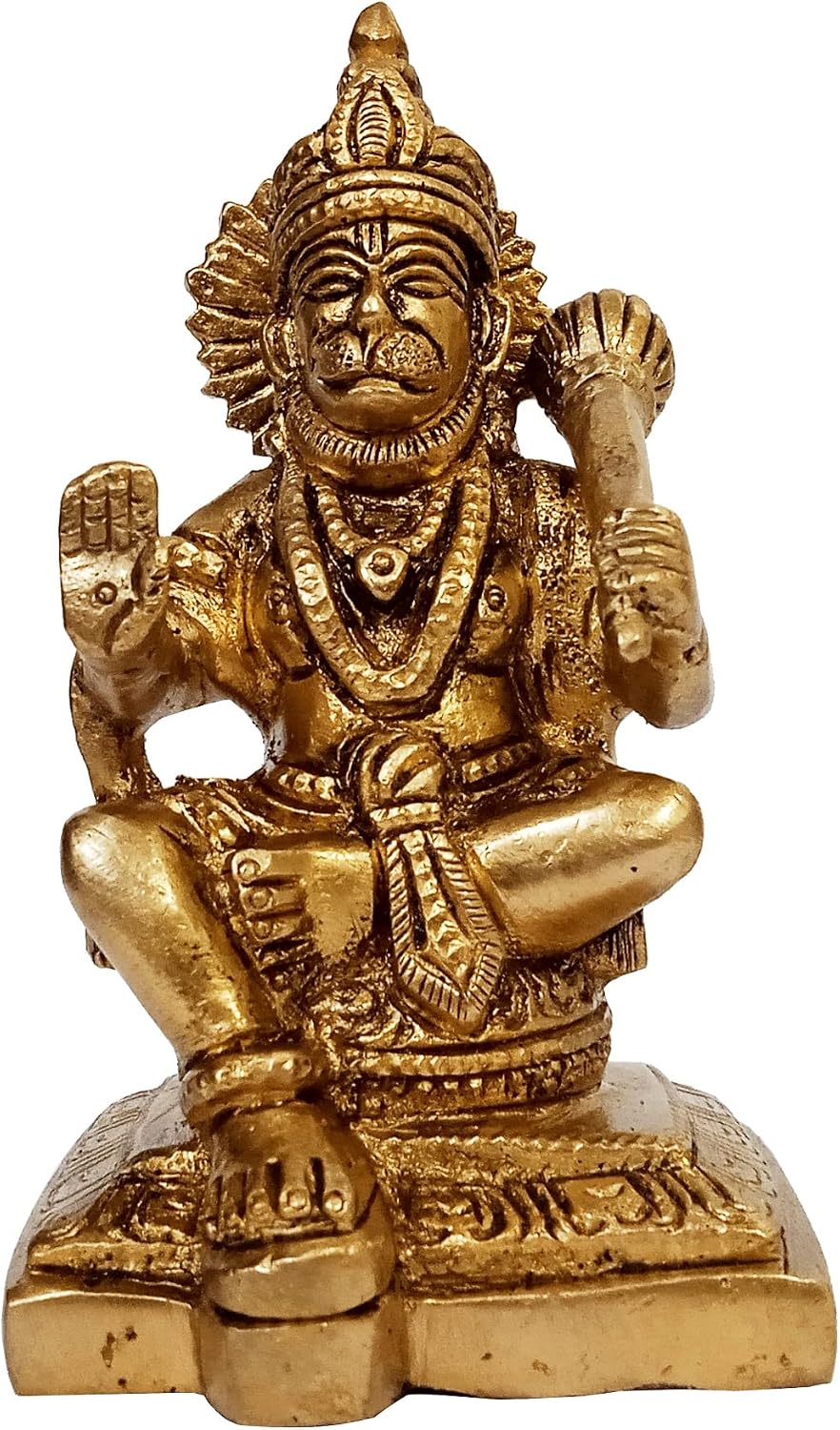 Purpledip Brass Idol Ashirwad Hanuman: Blessing Bajrangbali Statue for Home Temple (12646)