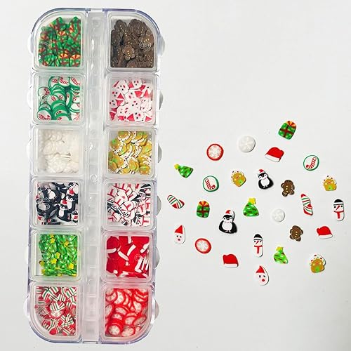 Miniatura 2 de 2 cajas de rebanadas de arte de uñas de Navidad, 3D de arcilla polimérica de Navidad, mini rebanadas de copo de nieve, Papá Noel, lata de caramelo,