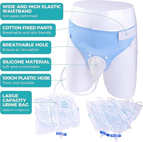 Miniatura 2 de Bolsa de drenaje urinario portátil para hombres (67.6 fl oz x 1 + 33.8 fl oz x 2), bolsa de recolección de orina reutilizable, sistema de bolsa de