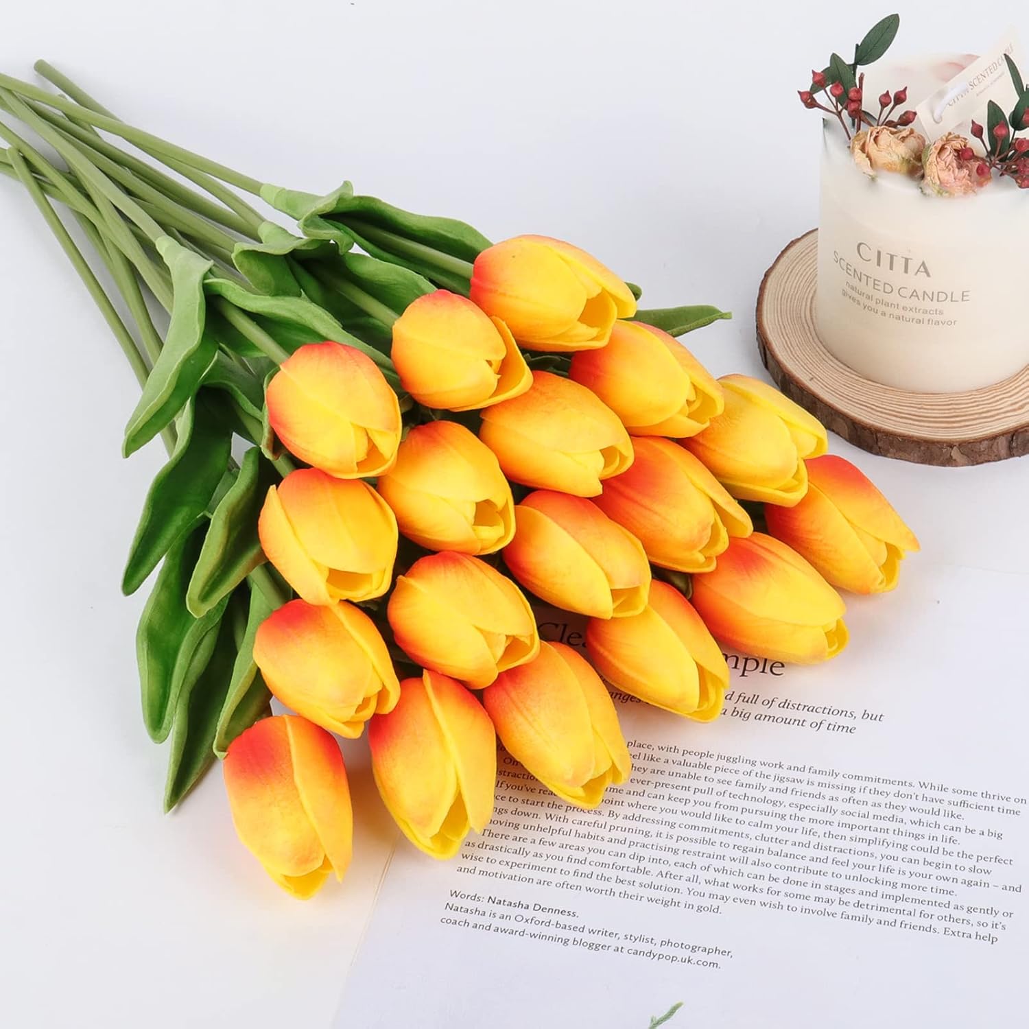 Beferr Tulips Artificial Flowers 18Pcs Faux Tulip Real