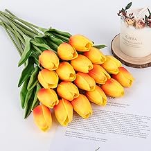 Beferr Tulips Artificial Flowers 18Pcs Faux Tulip Real Touch Tulip Fake Flowers Bouquets Arrangements for Home Wedding Table Decor Orange