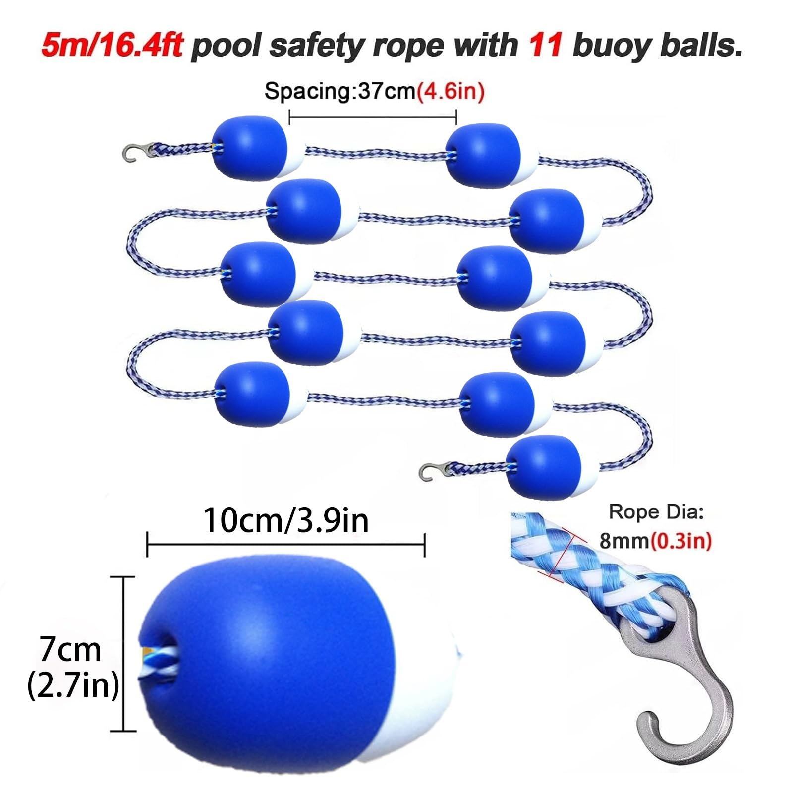 Genérico Cuerda de Seguridad para Piscinas - Flotador Divisor de Piscina de 65 Metros, Marcador de Carril de natación de Alta Visibilidad, Cuerda Duradera para la separación Segura de carriles de Nat