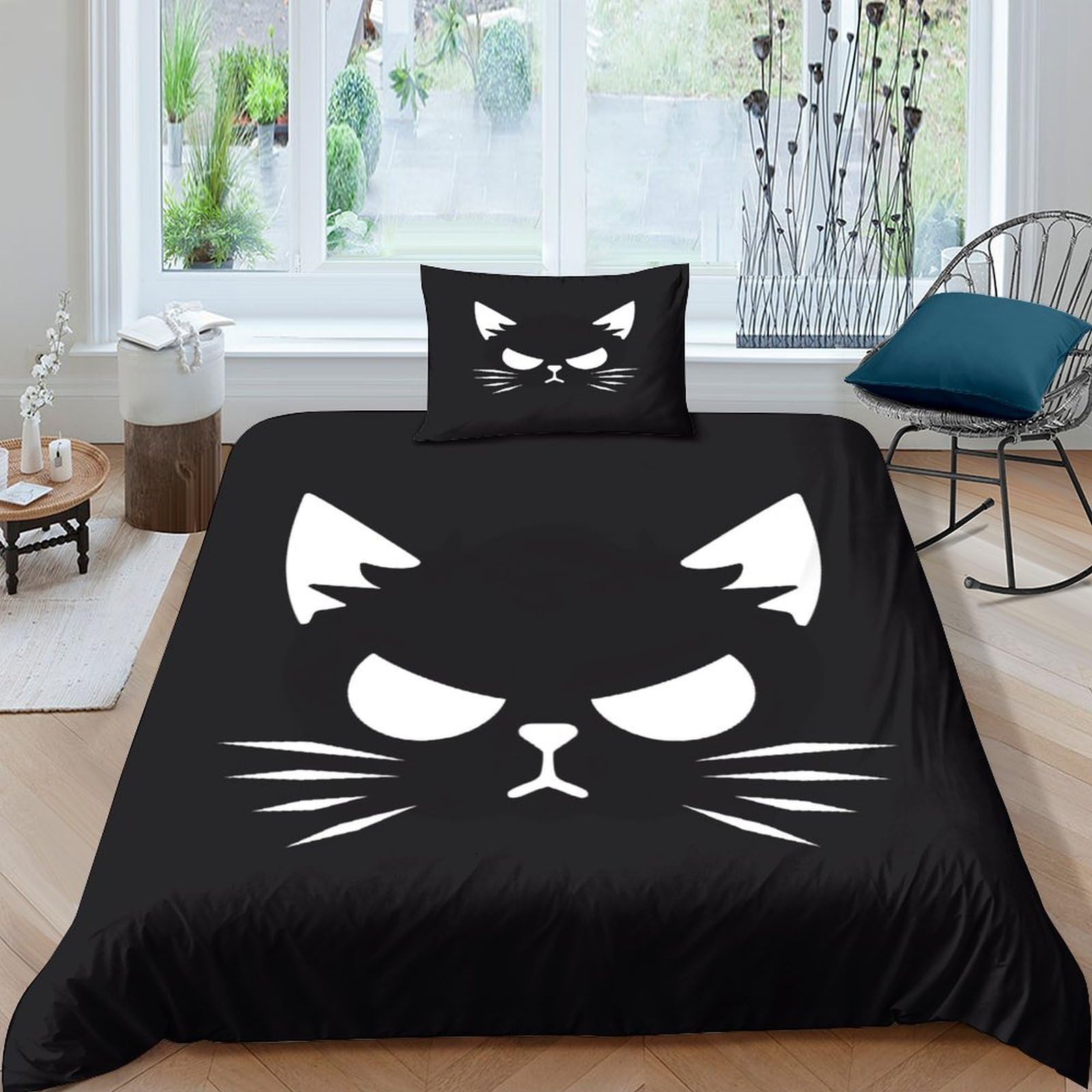 Housse de couette chat 3D en microfibre 135x200 cm avec sa taie d'oreiller